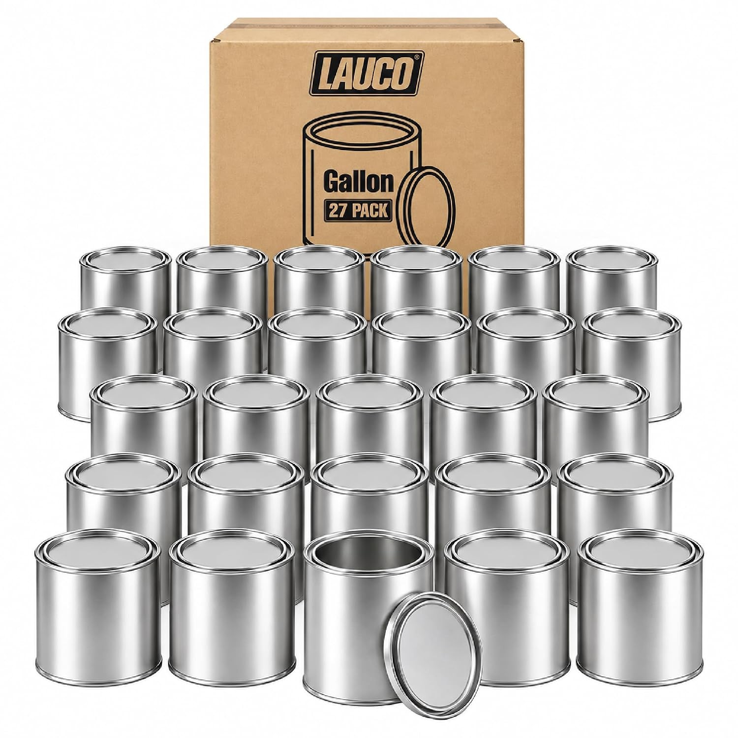 LAUCO Empty Paint Cans with Lids – 128 oz Gallon Metal Paint Cans, 27 Pack LAUCO Empty Paint Cans with Lids – 128 oz Gallon Metal Paint Cans, 27 Pack