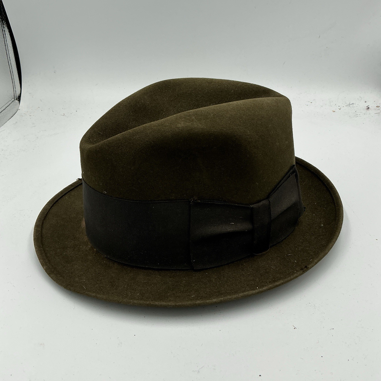 VINATGE Dobbs Fifth Avenue New York Wool Fedora Oliva Green XL 8 1/4 Joplin MO