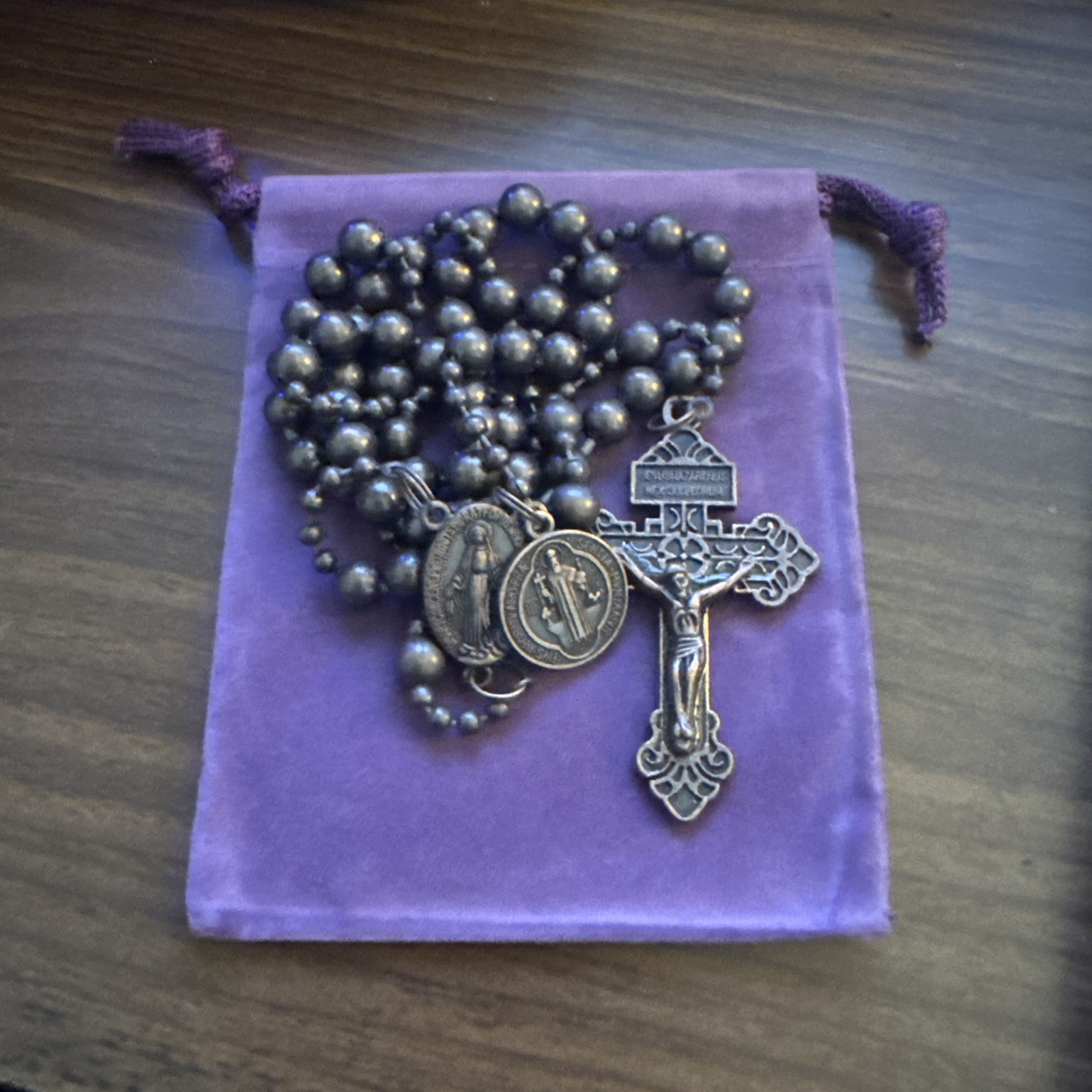 Antique Bronze Metal Combat Military Battle Rosary Catholic W/St Benedict Medal Antique Bronze Metal Combat Military Battle Rosary Catholic W/St Benedict Medal
