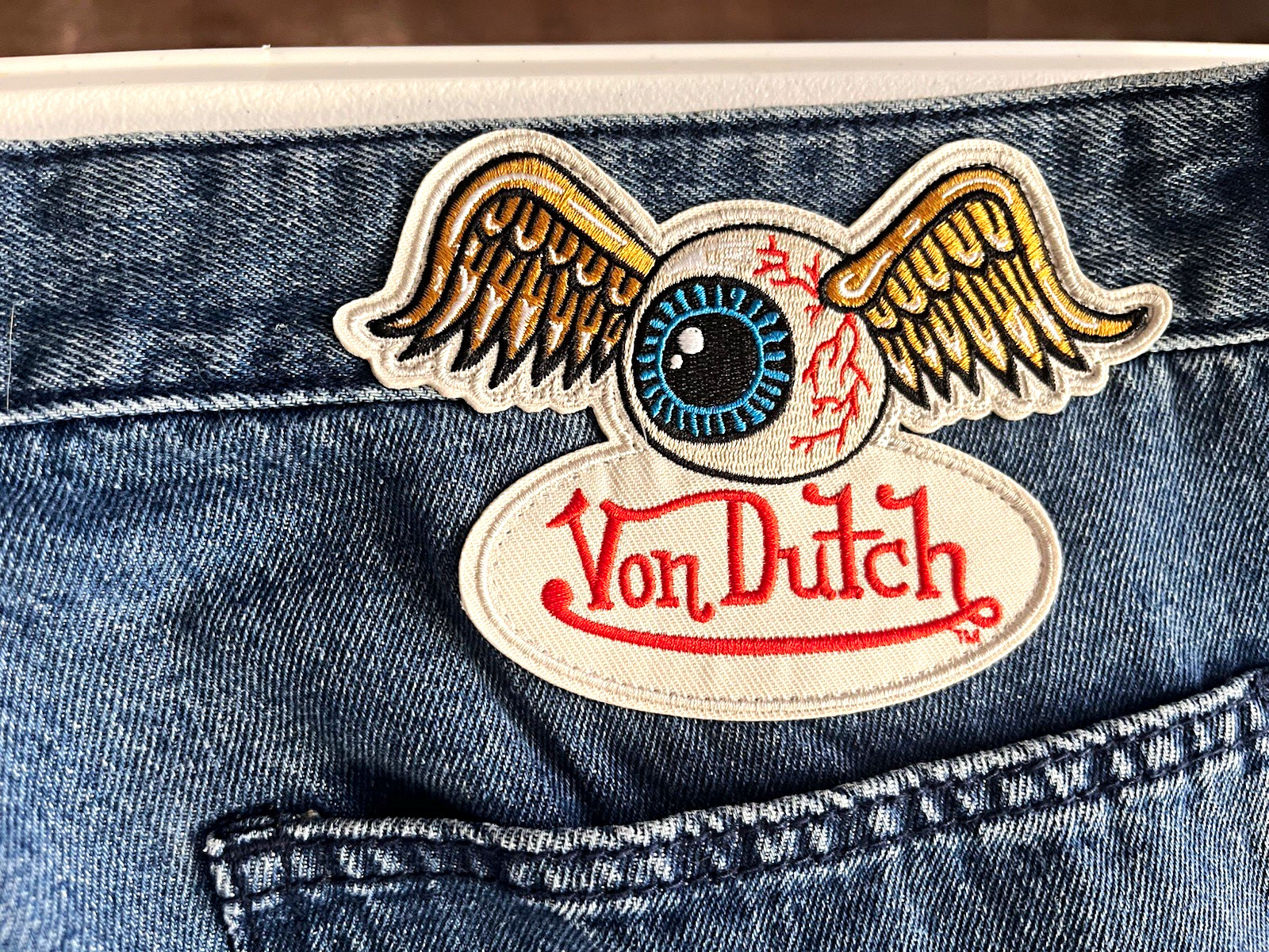 Von Dutch Originals Men\'s Straight Jeans Blue 38x32 Medium Wash Logo Von Dutch Originals Men\'s Straight Jeans Blue 38x32 Medium Wash Logo