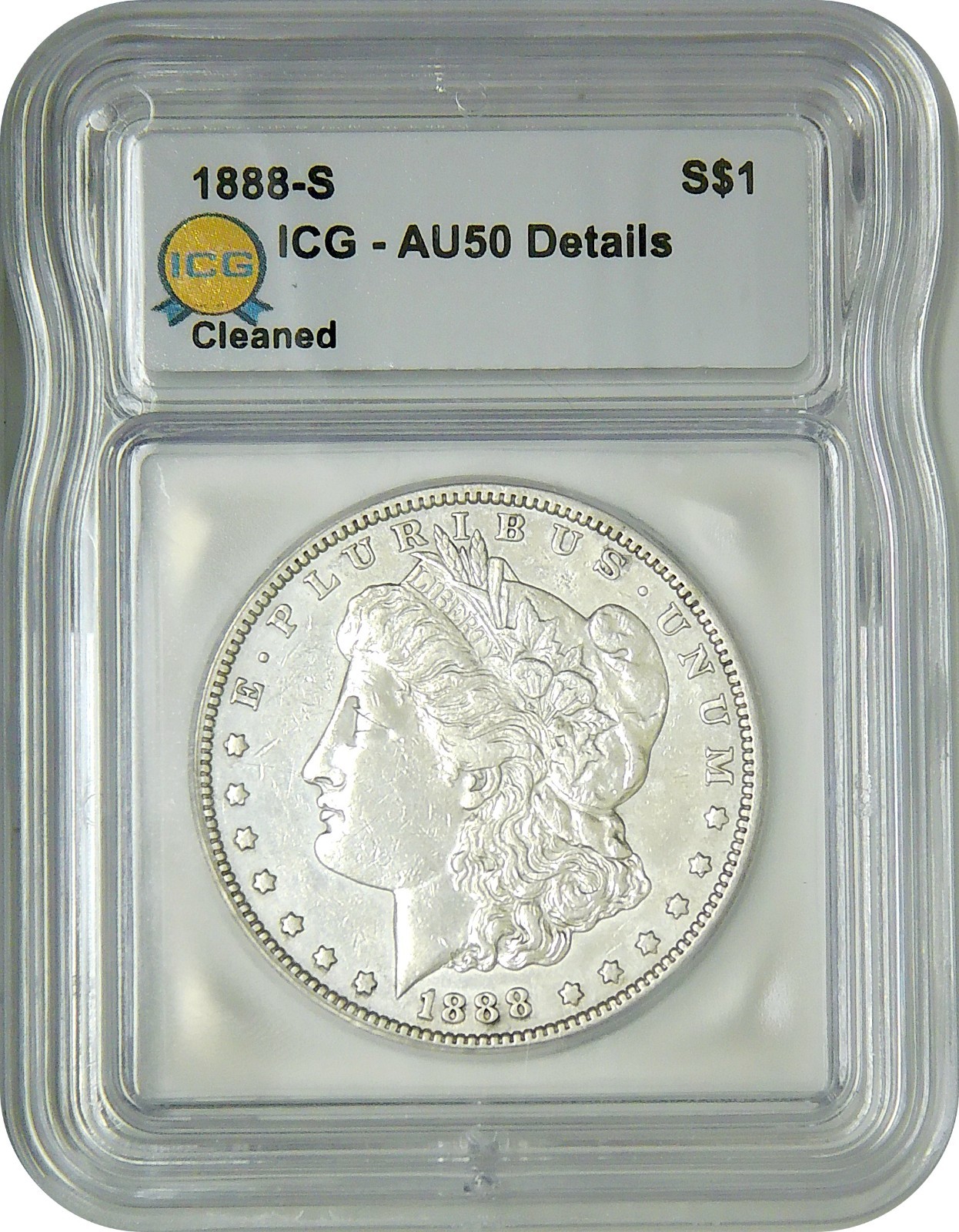1888 S Morgan Silver Dollar $1 ICG AU50 About Uncirculated Detail Cleaned