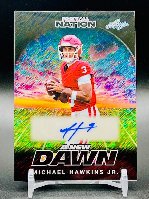Michael Hawkins Jr 2025 Leaf A New Dawn Black Shimmer 1/1 Auto West Virginia QB Michael Hawkins Jr 2025 Leaf A New Dawn Black Shimmer 1/1 Auto West Virginia QB