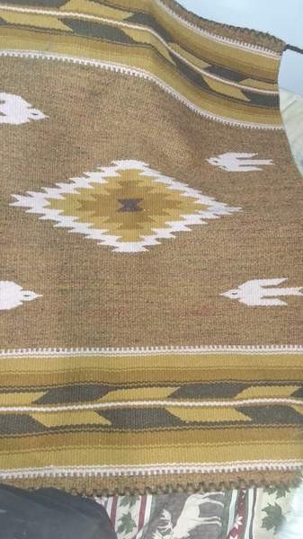 Vintage Handwoven Folk Art Bird Kilim Rug Mustard Brown Cream 50x29 Vintage Handwoven Folk Art Bird Kilim Rug Mustard Brown Cream 50x29
