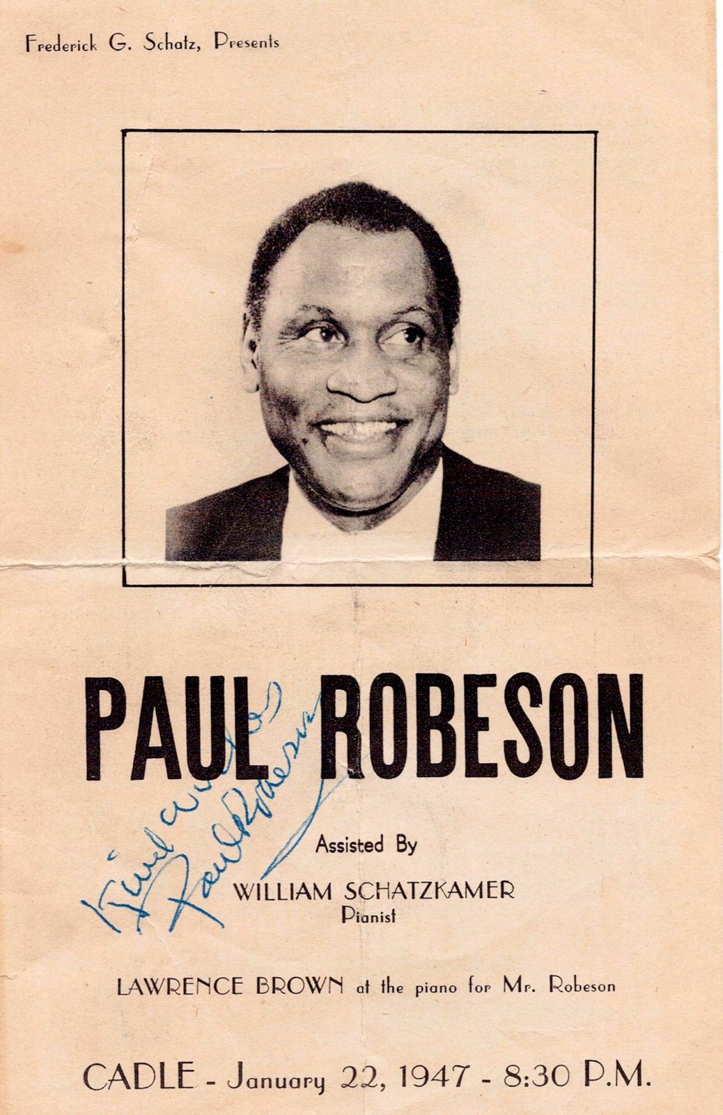 Paul Robeson, hand signed 1947 concert program Rare Paul Robeson, hand signed 1947 concert program Rare