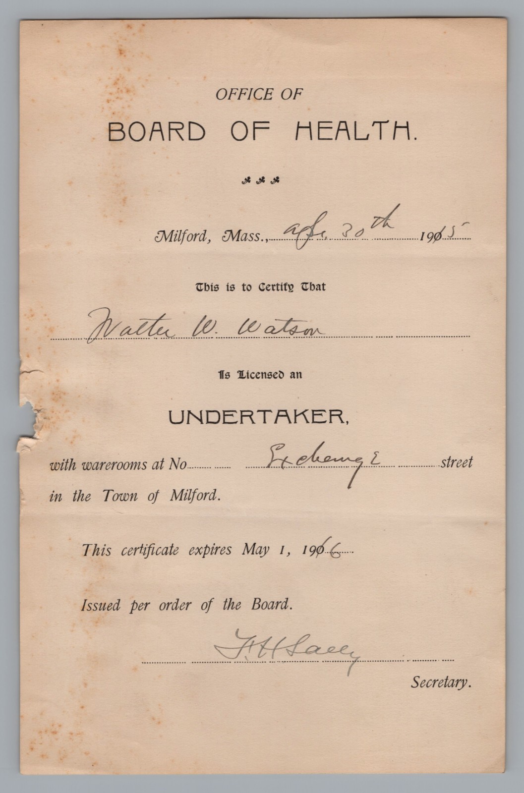 1902 Antique Undertaker License Milford MA Oddity Death Macabre Ephemera History 1902 Antique Undertaker License Milford MA Oddity Death Macabre Ephemera History