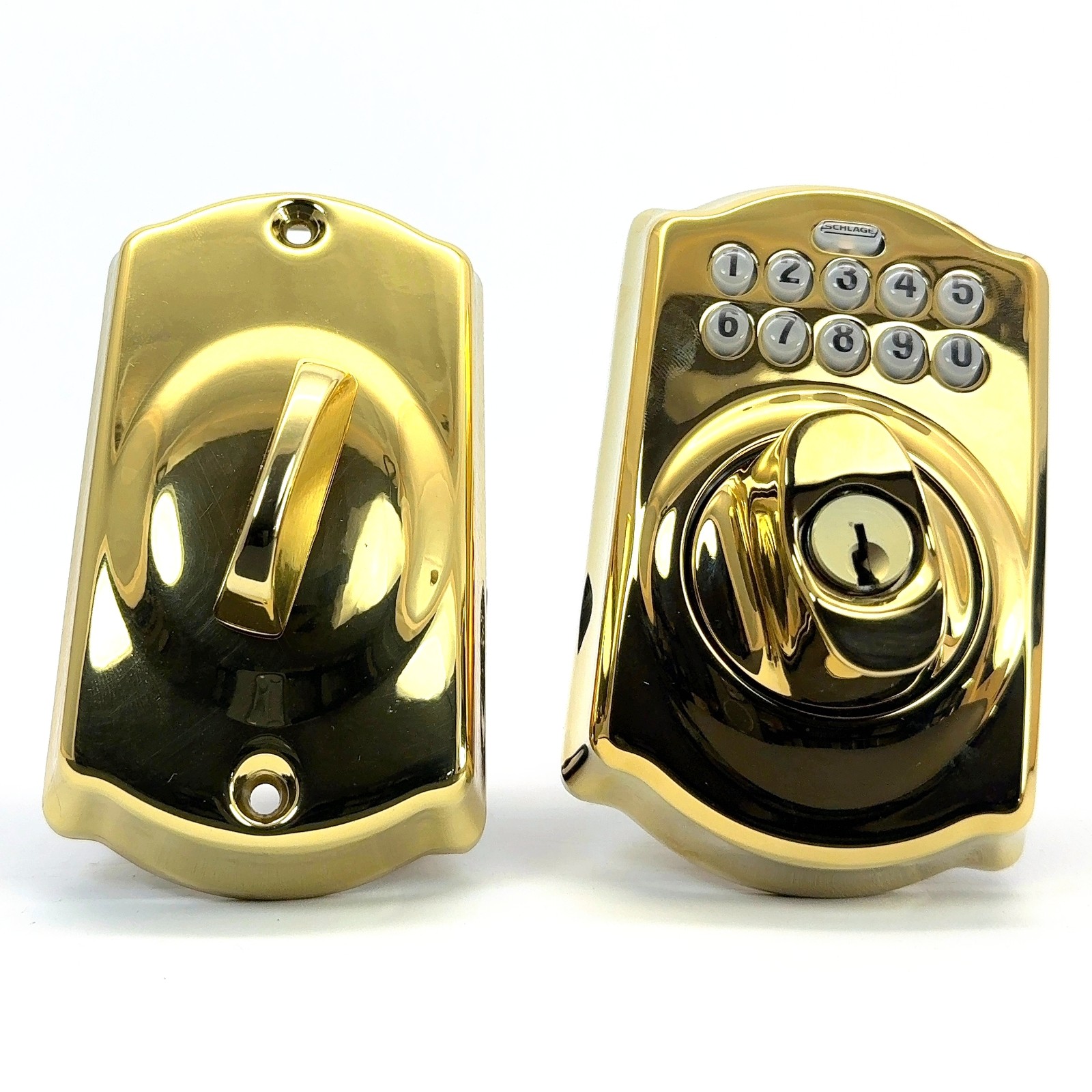 Schlage Camelot Electronic Keypad Deadbolt BE365 Bright Brass, New Open Box