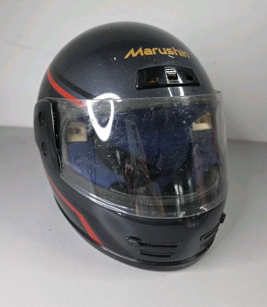 Vintage 1985 Marushin VT-914 DOT Motorcycle Helmet Size L (7⅜) Black Vintage 1985 Marushin VT-914 DOT Motorcycle Helmet Size L (7⅜) Black