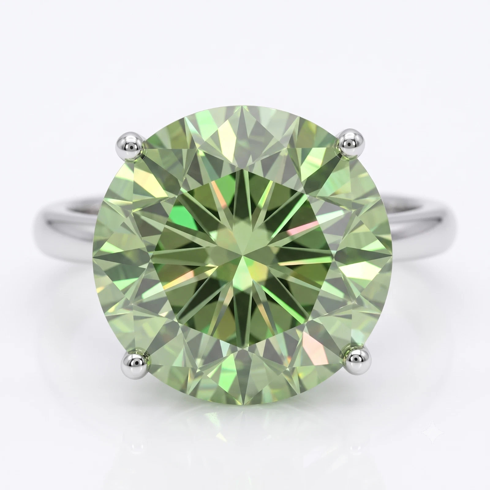 Rare Amazing 9.10 Ct Certified Round Green Diamond Solitaire Ring In 925 Silver