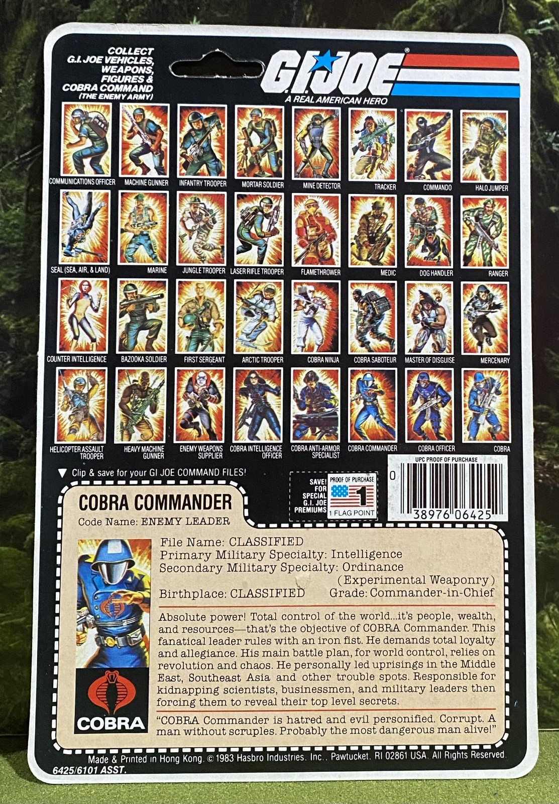 Vintage 1982 G.I. Joe COBRA COMMANDER v1 Full UNCUT Peach File Card Back GI ARAH