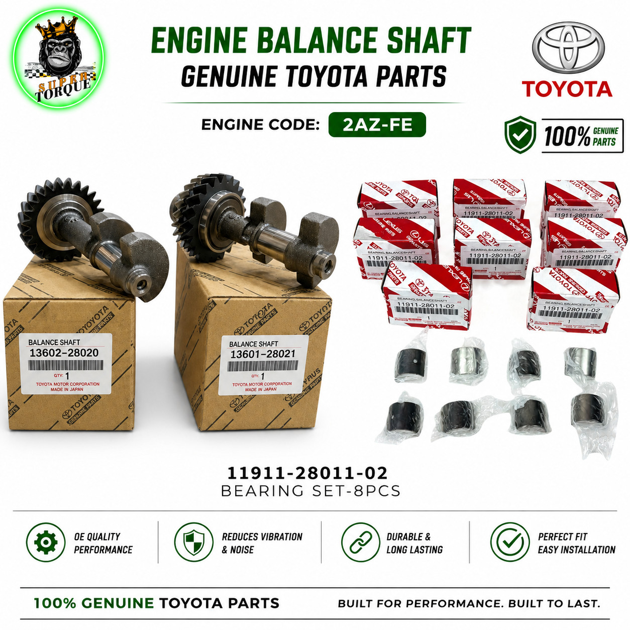 OEM Balance Shaft & Bearings 2AZ-FE No.1 & No.2 2.4L 13601-28021 13602-28020