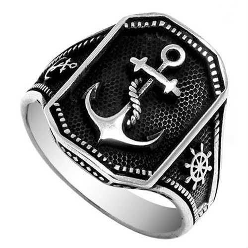 925 Sterling Silver Turkish Handmade Sailor\'s Anchor Rudder Men Ring 925 Sterling Silver Turkish Handmade Sailor\'s Anchor Rudder Men Ring