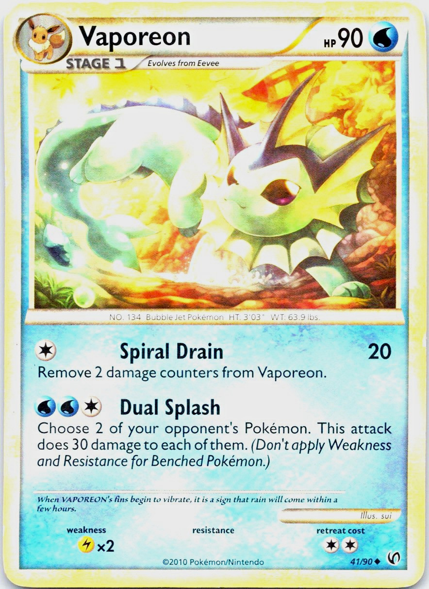 Nintendo Vaporeon 41/90 Undaunted Uncommon Regular Eng 90HP 2010 Stage 1 Nintendo Vaporeon 41/90 Undaunted Uncommon Regular Eng 90HP 2010 Stage 1
