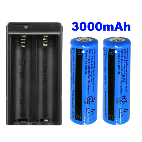 2 PCS 18650 Rechargeable Batteries +1PCS Double Charger For Flashlights Headlamp