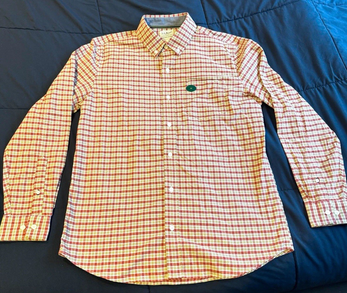 L.L.Bean Men’s Stretch Oxford Shirt Medium Antique Red Plaid Slightly Fitted NWT