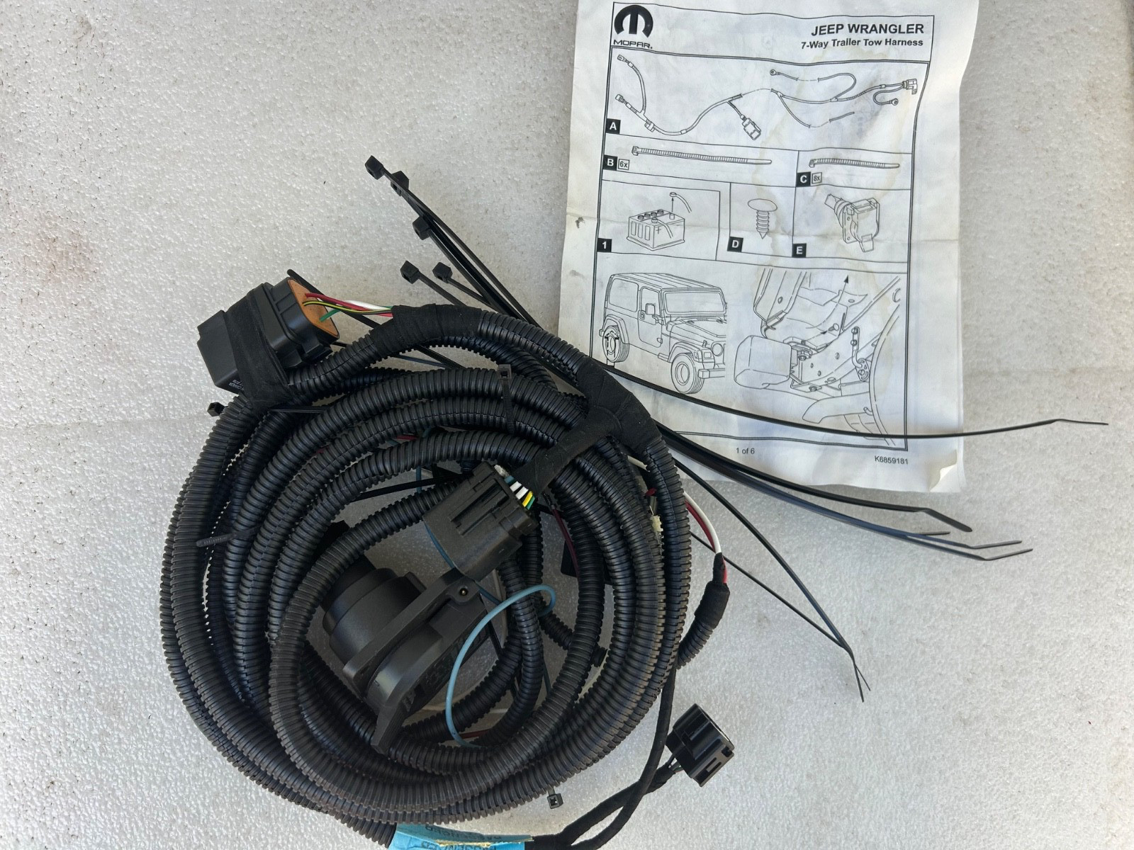 Genuine 03 - 06 Jeep Wrangler OEM NEW 7-way Tow Wire Harness Mopar 56038349AB
