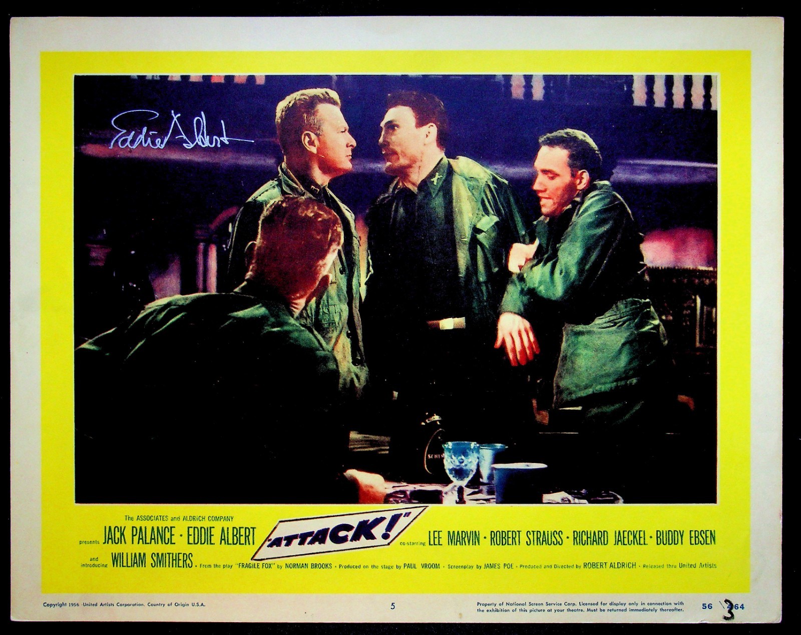 Attack 1956 Original Lobby Card Eddie Albert Signed Jack Palance Lee Marvin