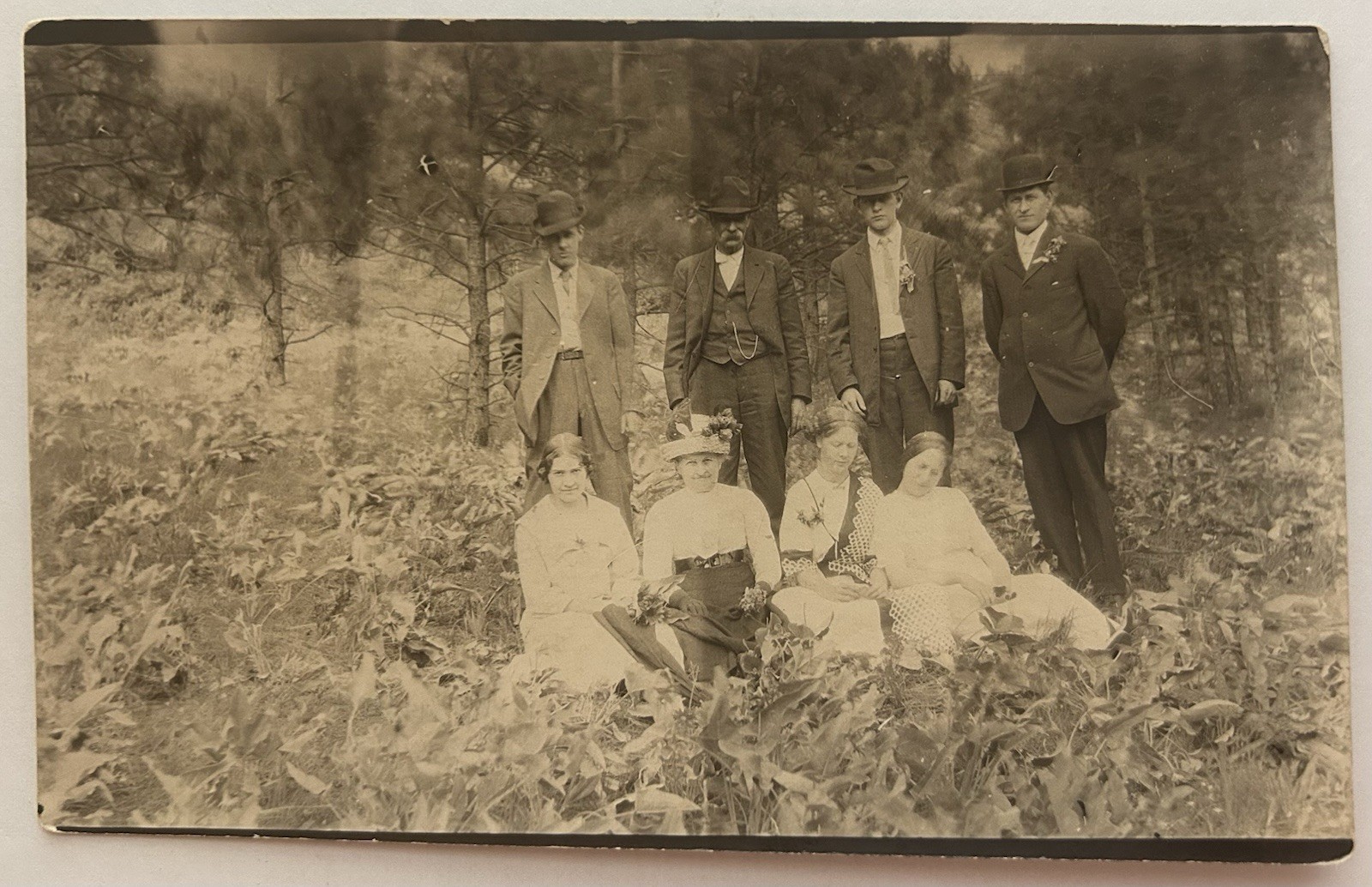 Antique RPPC Kruxo Real Photo Postcard Group Portrait Men & Women Outdoors 1900s Antique RPPC Kruxo Real Photo Postcard Group Portrait Men & Women Outdoors 1900s