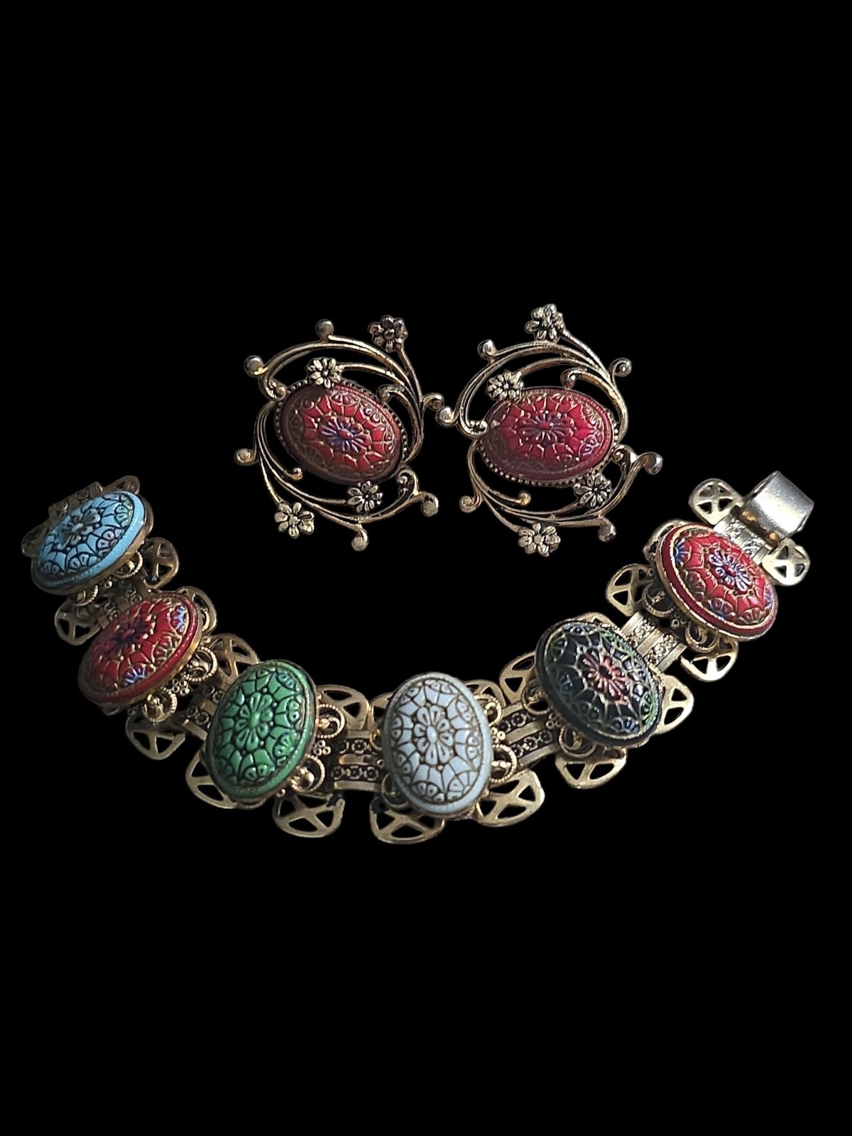 Vintage 1960's Moraccan Matrix Bracelet & Screwback Earrings