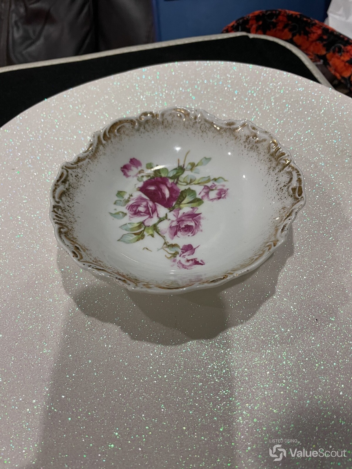 Antique Rose Porcelain Bowl Floral Gilt Trim 6–8