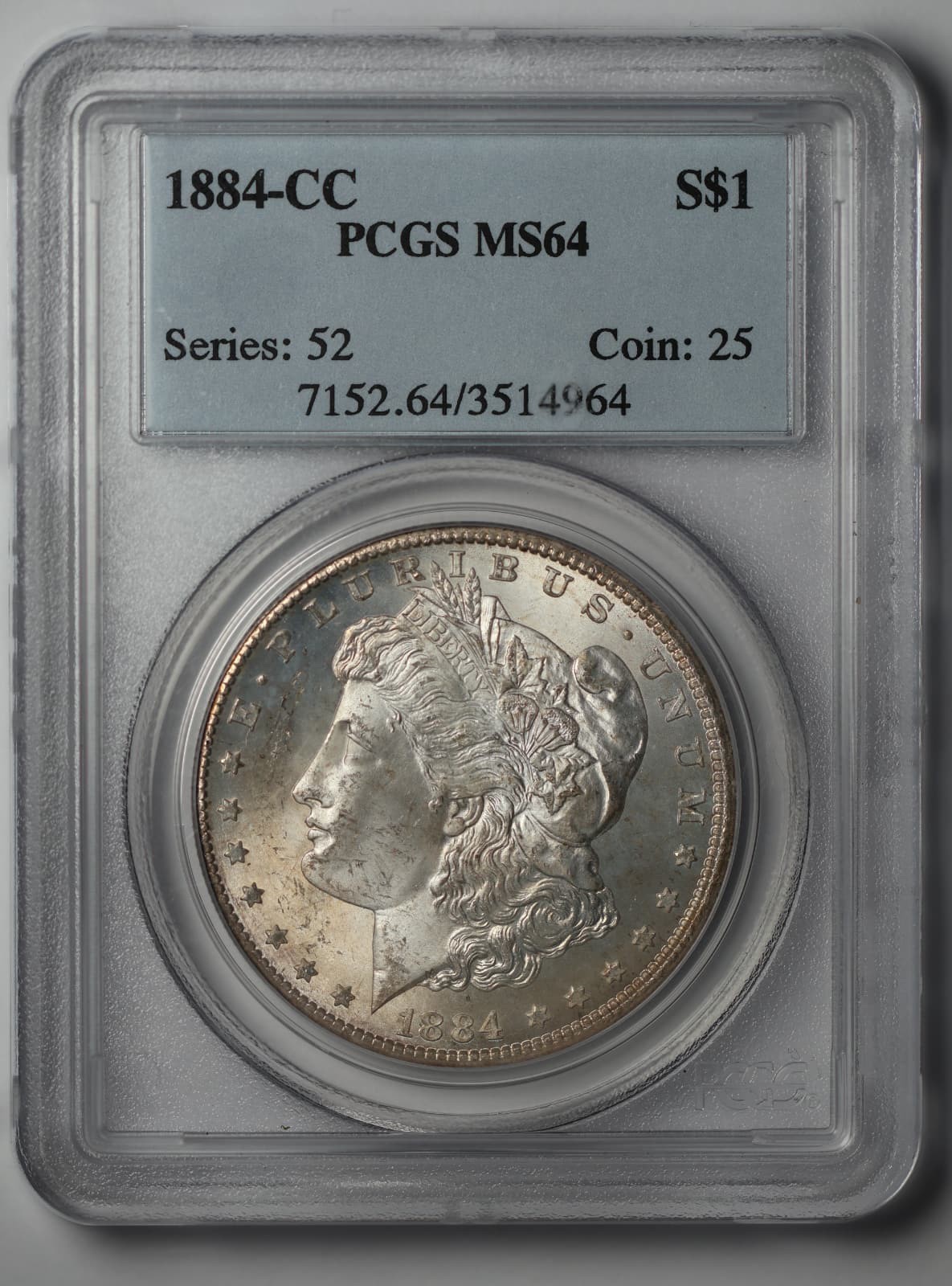 USA 1884 CC Morgan Silver Dollar PCGS MS64 Light Champagne Toning