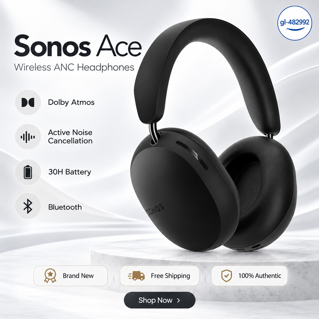 Big Sale Sonos Ace Noise Cancelling Bluetooth Over-Ear Headphones - Black 🎶🎵🎶