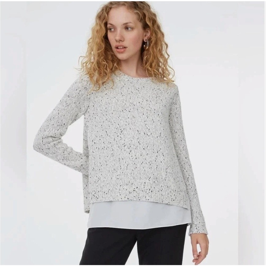 Club Monaco Sweater Womens M Wool Blend Gray Kaelane Mixed Media Quiet Luxury