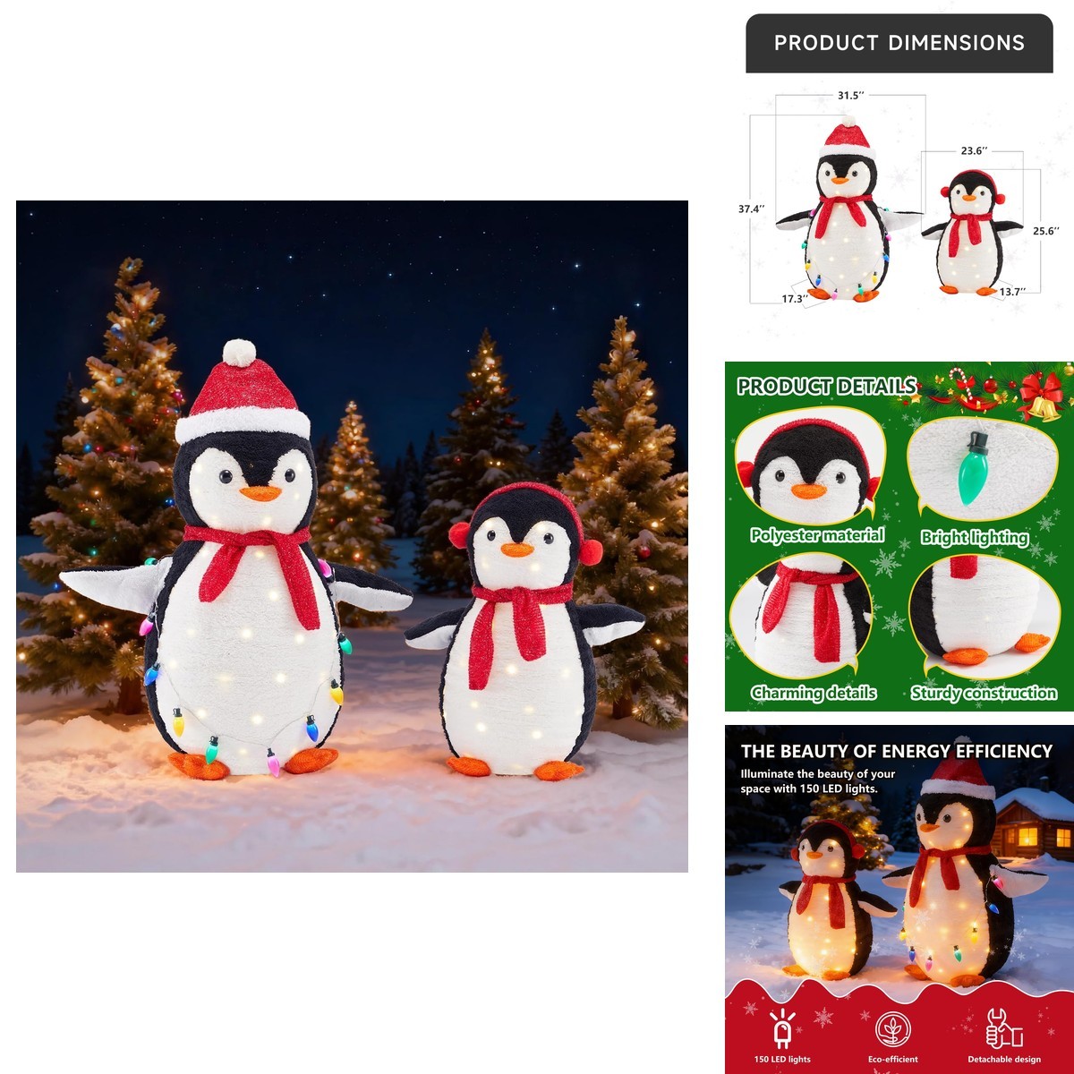 DUMOS 2-Piece Lighted Penguin Family Outdoor Christmas Decoration, Pop Up DUMOS 2-Piece Lighted Penguin Family Outdoor Christmas Decoration, Pop Up