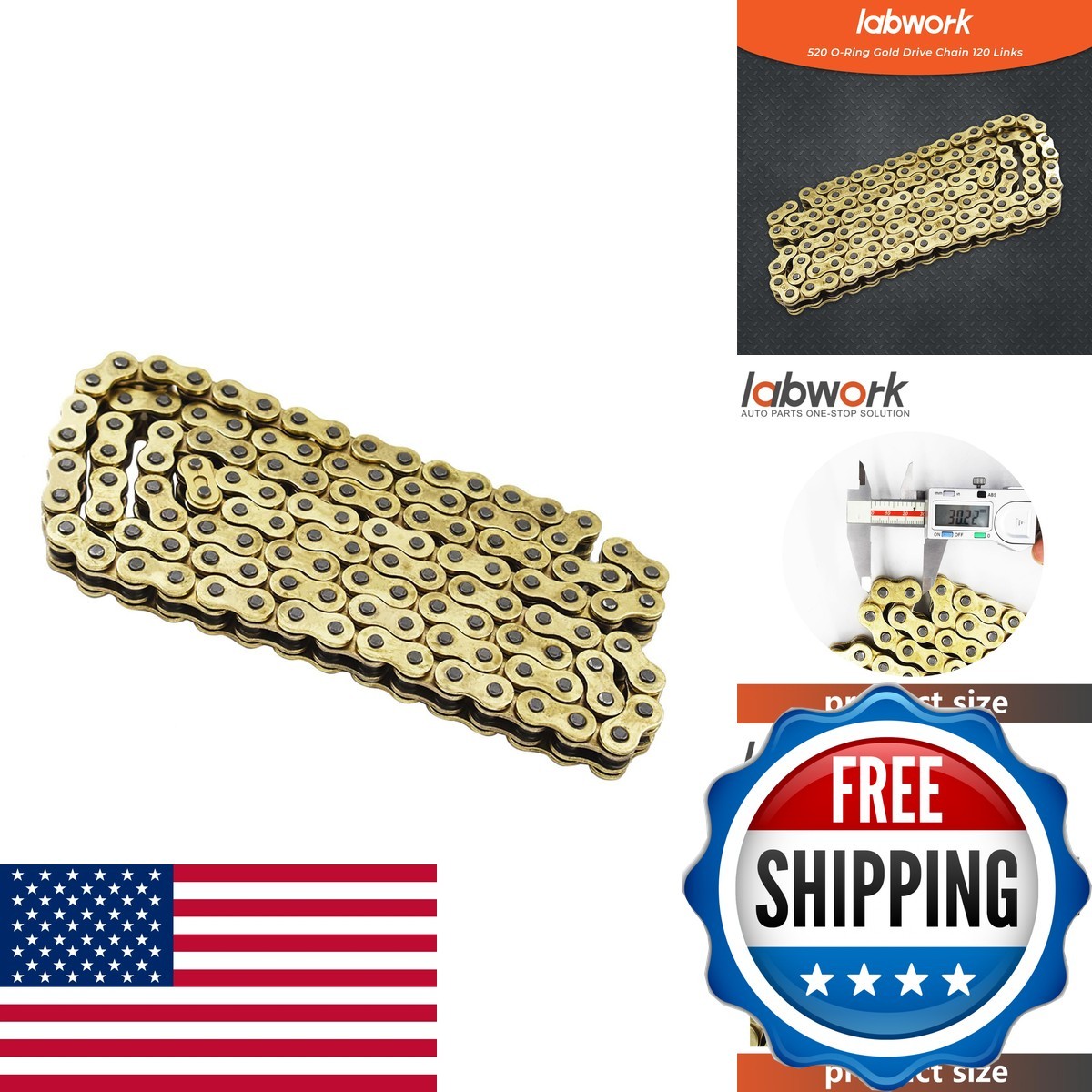 labwork 520 Gold O-Ring Chain 120 Links for Honda Suzuki Kawasaki labwork 520 Gold O-Ring Chain 120 Links for Honda Suzuki Kawasaki