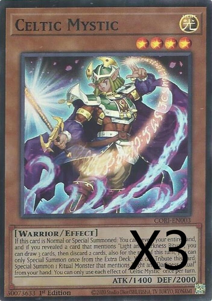 3X Yugioh Celtic Mystic CORI-EN003 Super Rare 1st Edition NM 3X Yugioh Celtic Mystic CORI-EN003 Super Rare 1st Edition NM