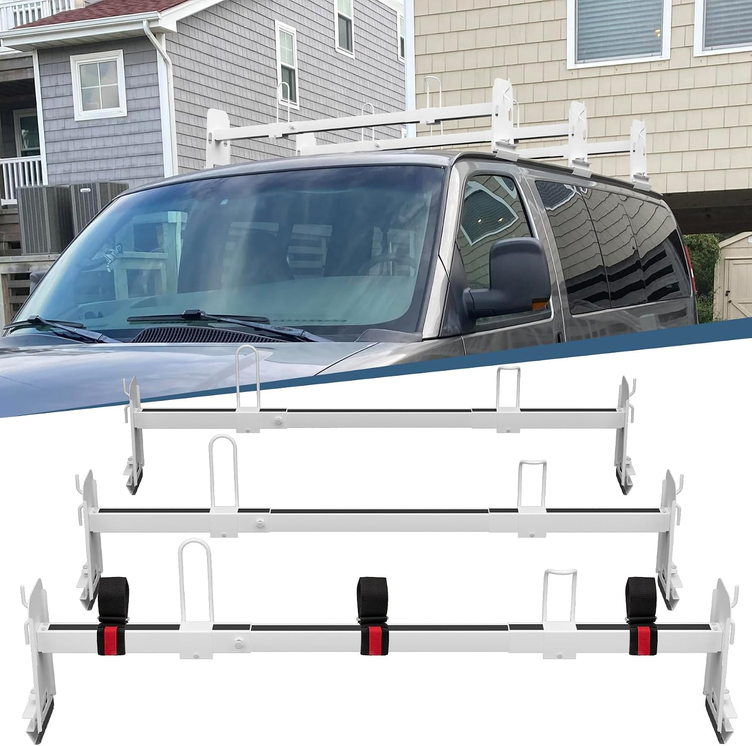 Universal Van Roof Ladder Rack, White, 2 Bar Set