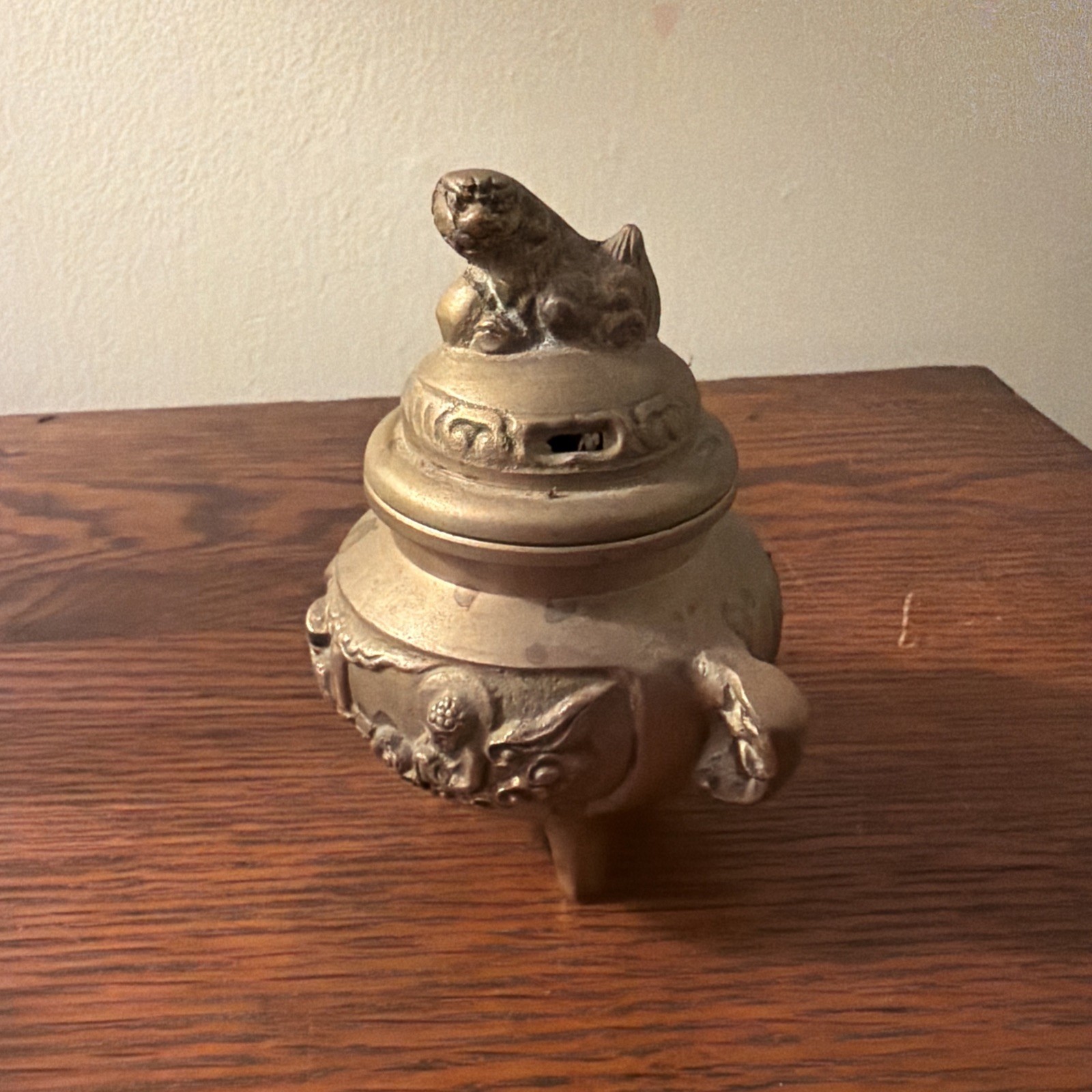 Vintage Chinese Brass Censer Incense Burner Foo Dog Vintage Chinese Brass Censer Incense Burner Foo Dog