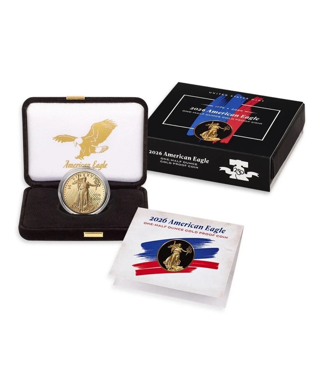 1776-2026-W Semiquincentennial 1/2 oz Proof Gold Eagle w/OGP On Hand, 1776-2026-W Semiquincentennial 1/2 oz Proof Gold Eagle w/OGP On Hand,