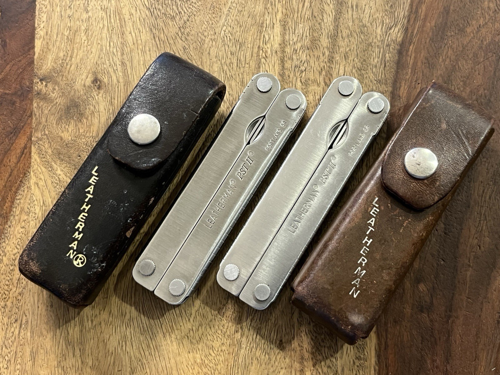 Vintage Leatherman PST II Multi Tool Very NICE w/LEATHER Sheaths (Lot Of 2)
