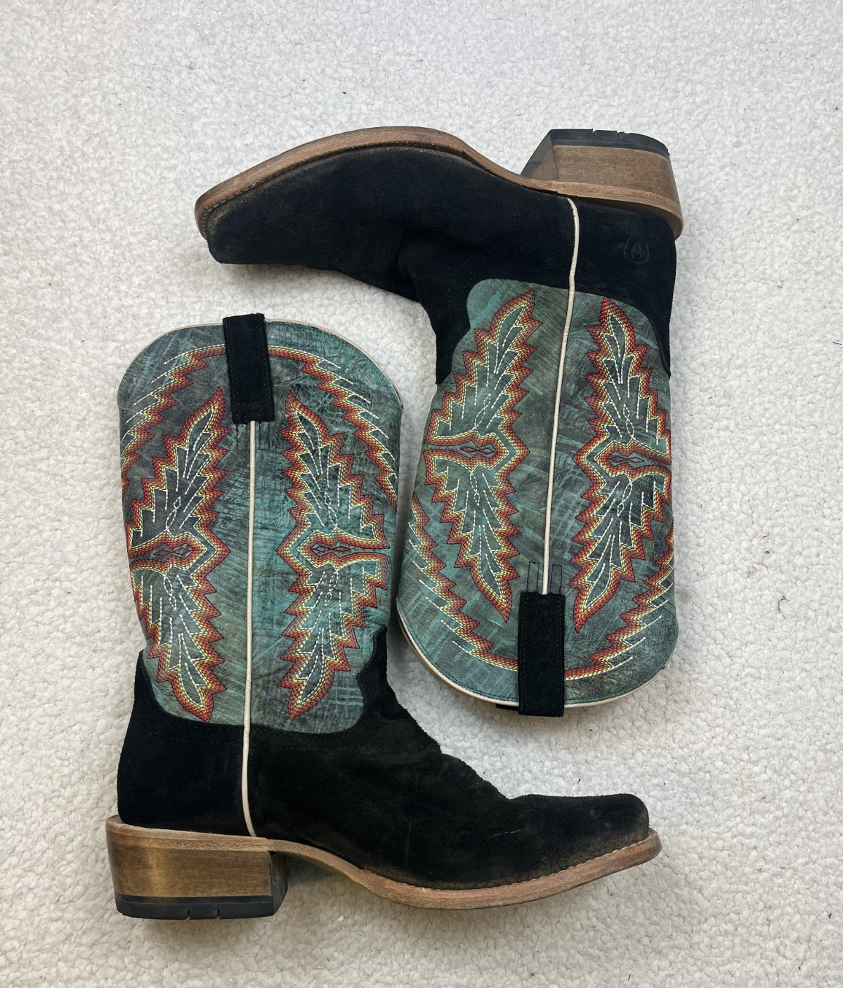 Ariat Mens Futurity Showman Black Roughout Roaring Turquoise Boots 10D 10044498