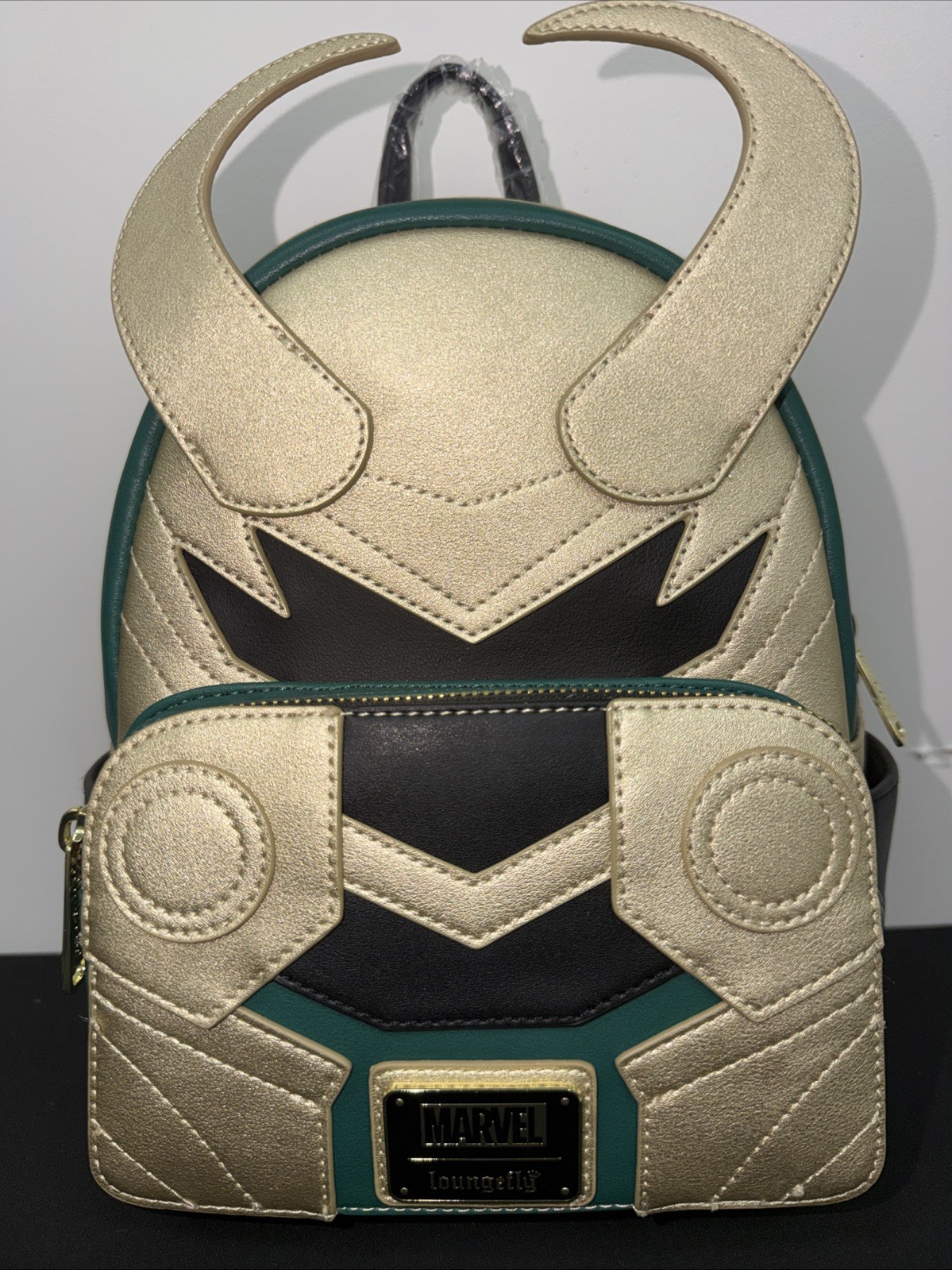 Loungefly Marvel Loki Metallic Cosplay Mini Backpack Gold Horns NWT