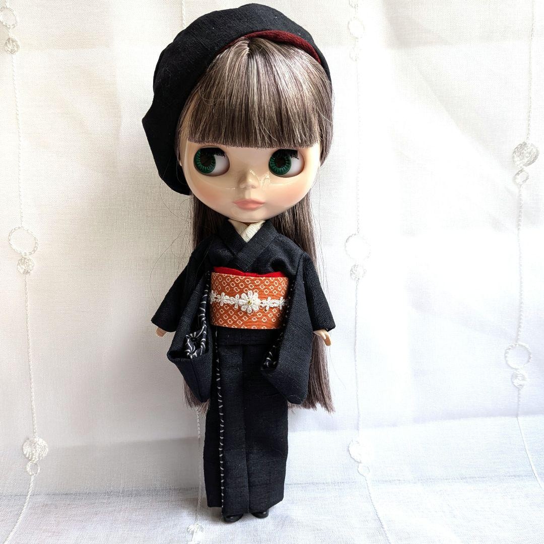 Blythe Kimono Kimono Remake Retro Modern Kimono Set-Pongee Dark Blue