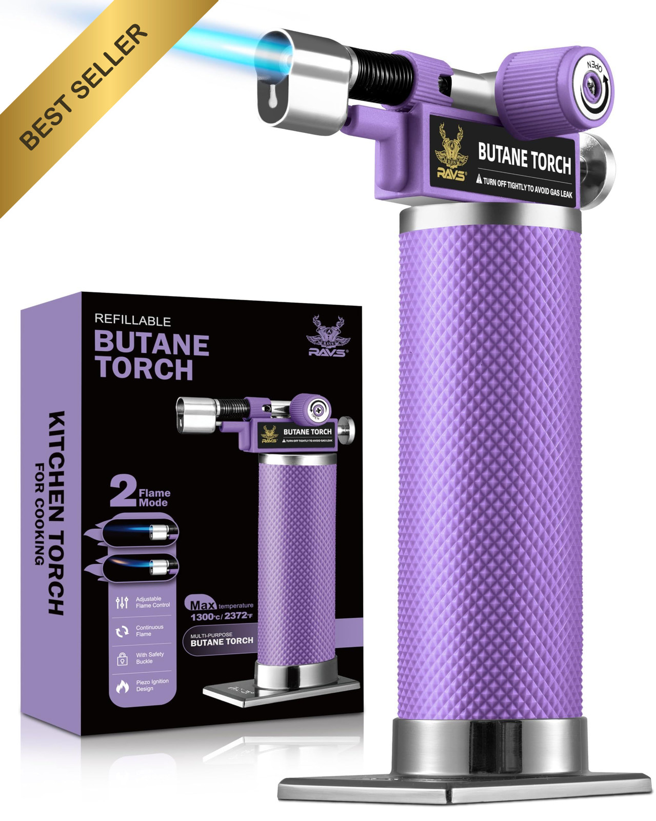 RAVS Dual Flame Mode Refillable Butane Torch Lighter for Kitchen Cooking Purple RAVS Dual Flame Mode Refillable Butane Torch Lighter for Kitchen Cooking Purple