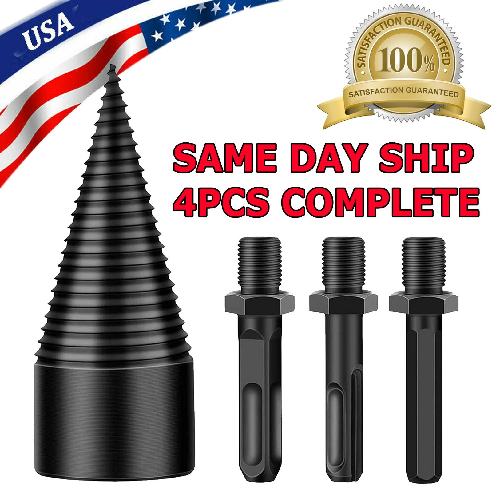 New 4PC Speed Twist Firewood Drill Bit Wood Splitter Screw Splitting Cone Driver