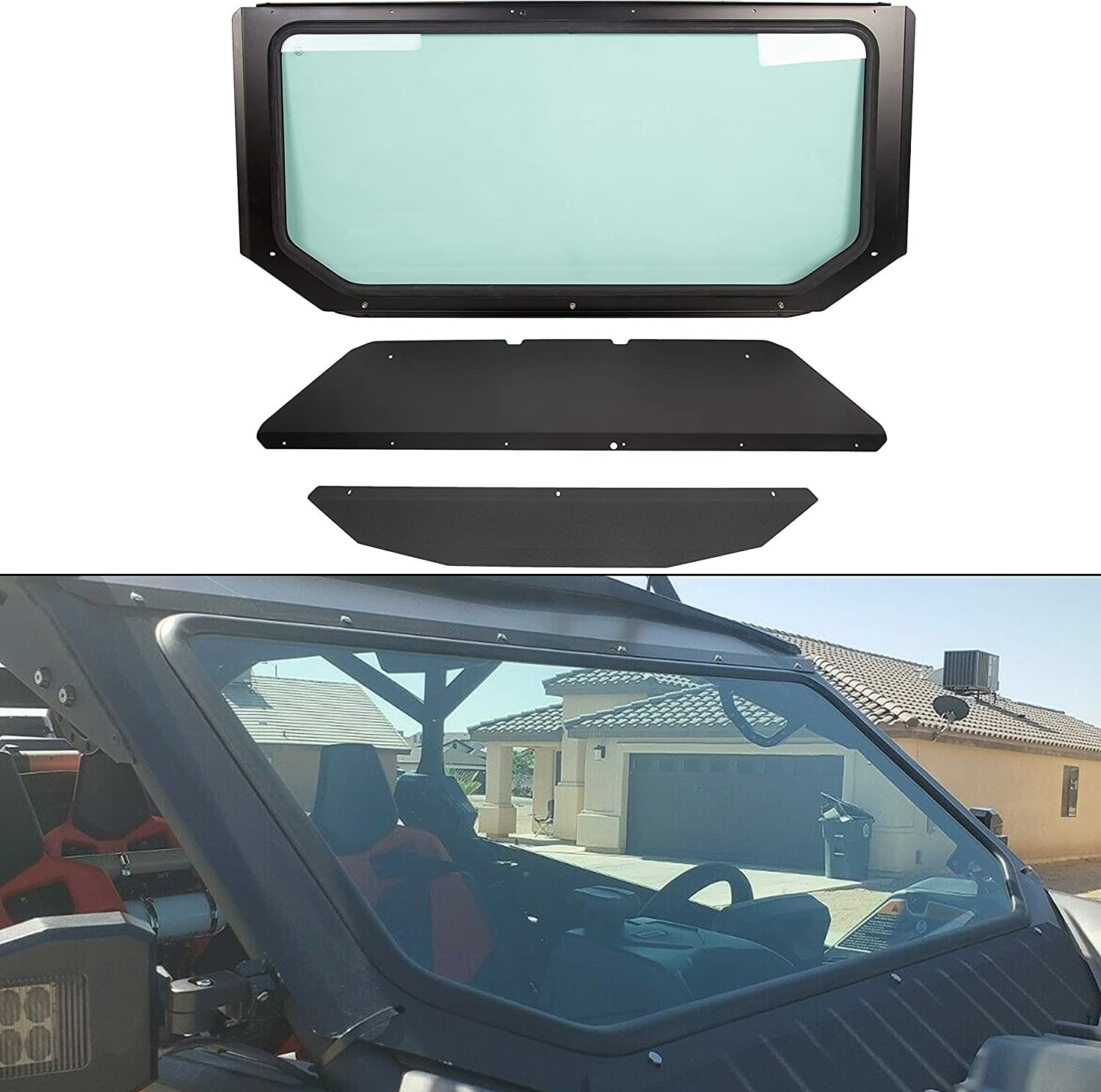 KOJEM For 17-24 Can Am Maverick X3 Full Glass Windshield W/ Sun Visor UV Protect KOJEM For 17-24 Can Am Maverick X3 Full Glass Windshield W/ Sun Visor UV Protect