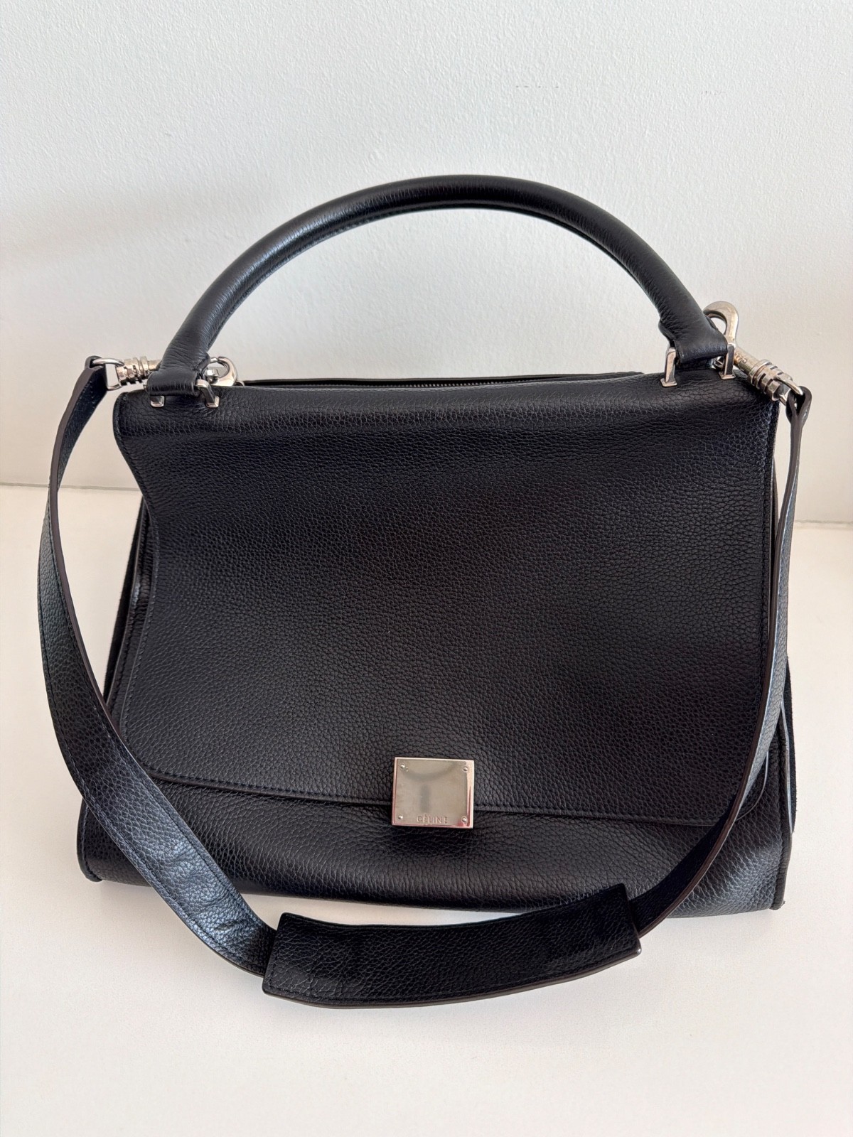 Celine Edge Bag Black Grained Leather Shoulder Strap Silver Hardware Phoebe Phil