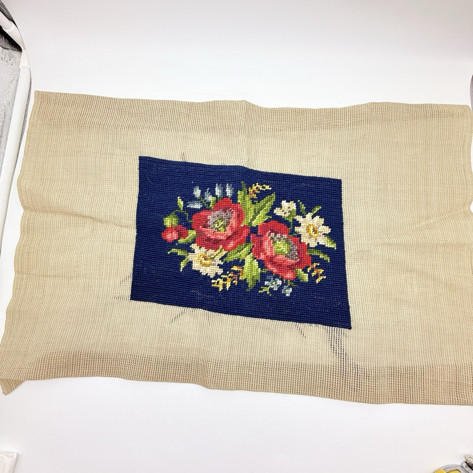 Vintage Handmade Floral Needlepoint Tapestry Panel