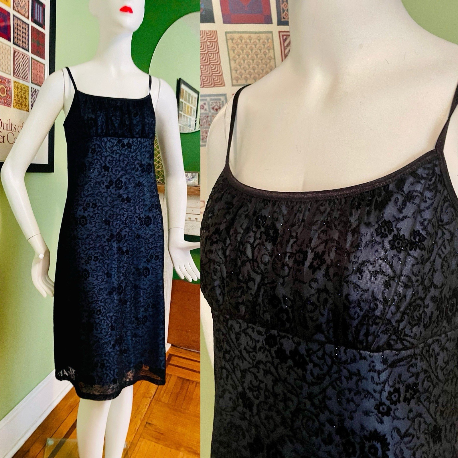 Vtg 90s Y2K BYER Sheer Milkmaid Floral Netting Whimsygoth Maxi Dress 38 S M
