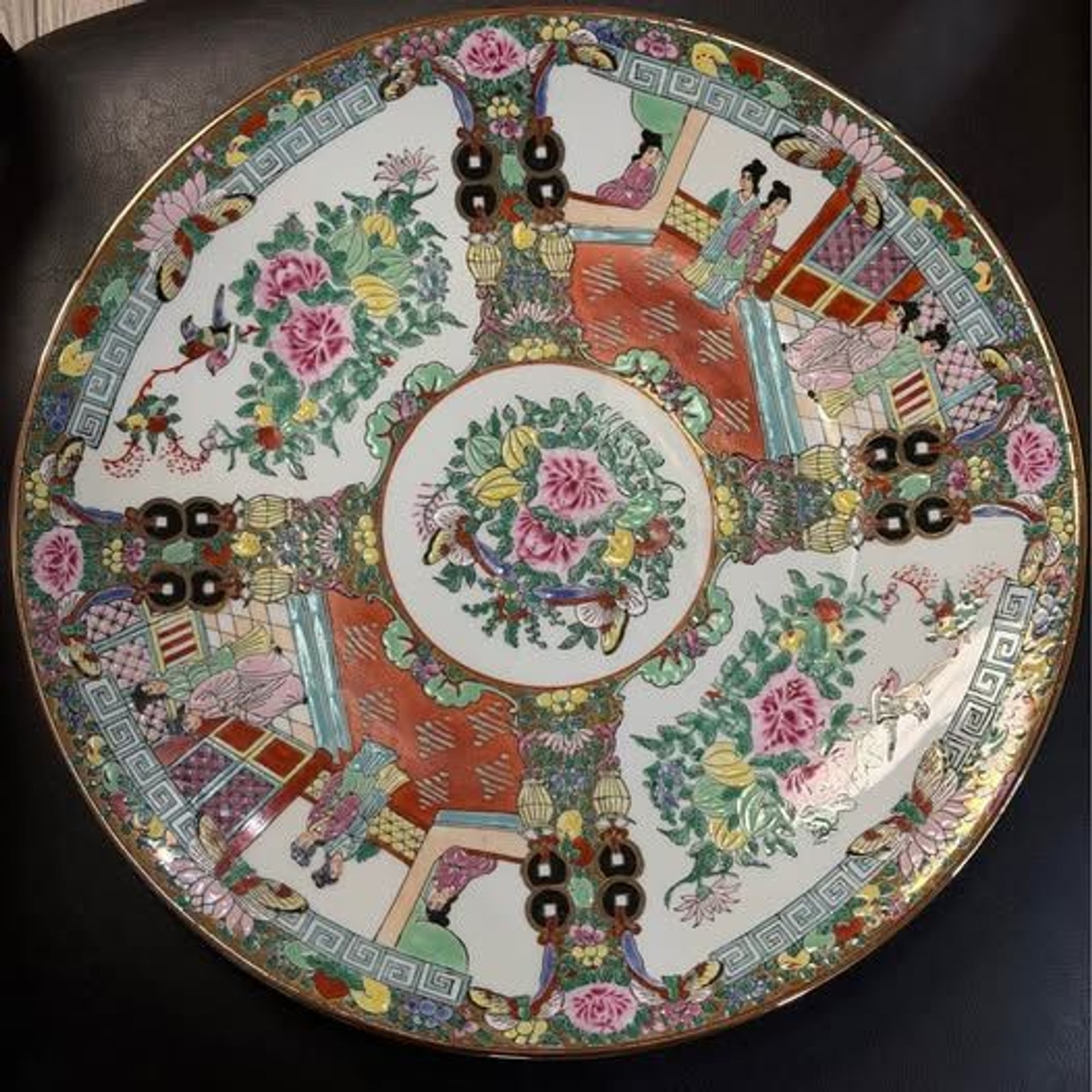 Vintage Chinese Rose Medallion Famille Rose Porcelain Wall Plate 14” Vintage Chinese Rose Medallion Famille Rose Porcelain Wall Plate 14”