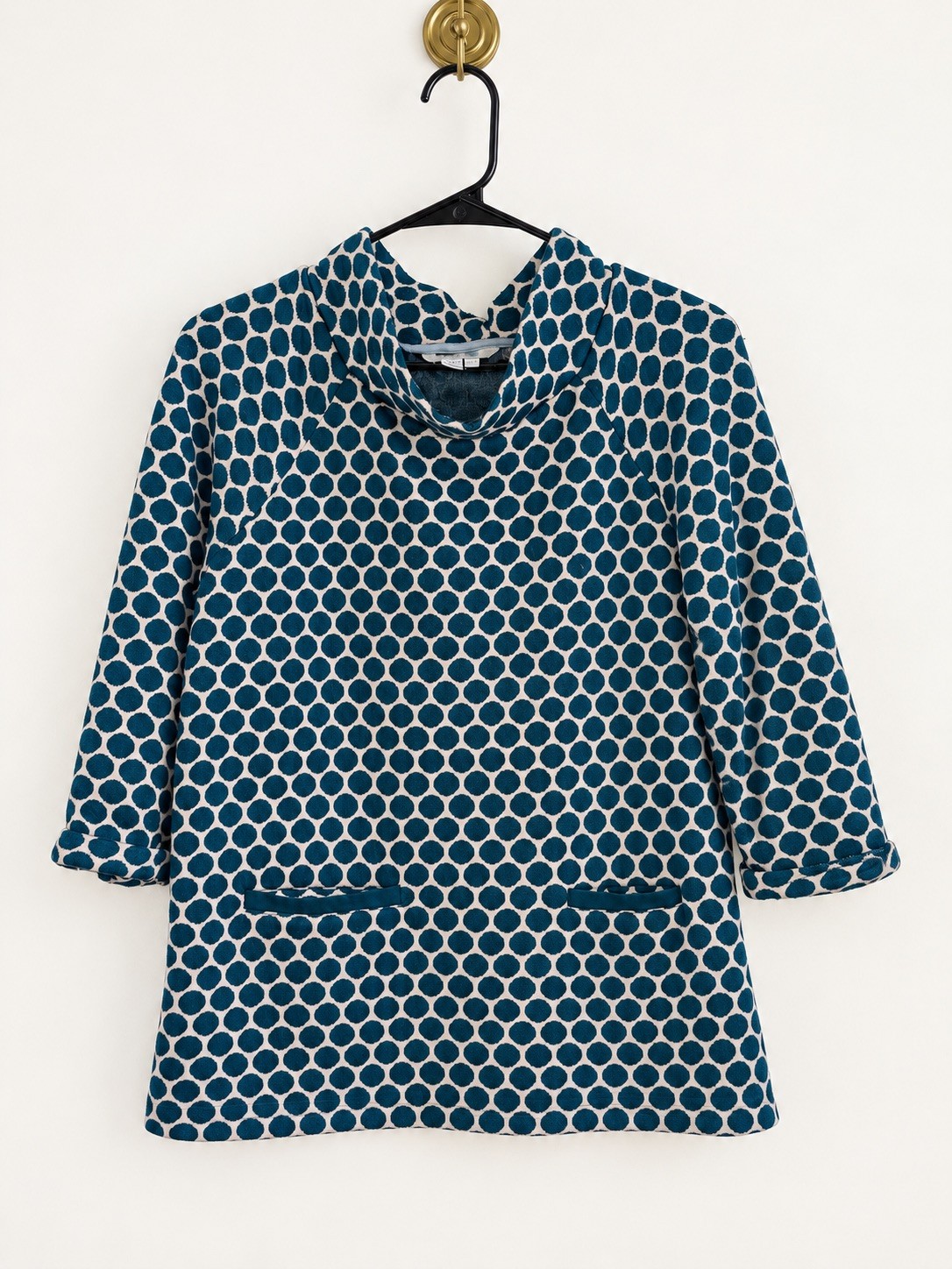 Boden 60s Mod Polka Dot Teal Pink Cowl Neck Tunic Top Pockets 3/4 Sleeve 16 L XL Boden 60s Mod Polka Dot Teal Pink Cowl Neck Tunic Top Pockets 3/4 Sleeve 16 L XL