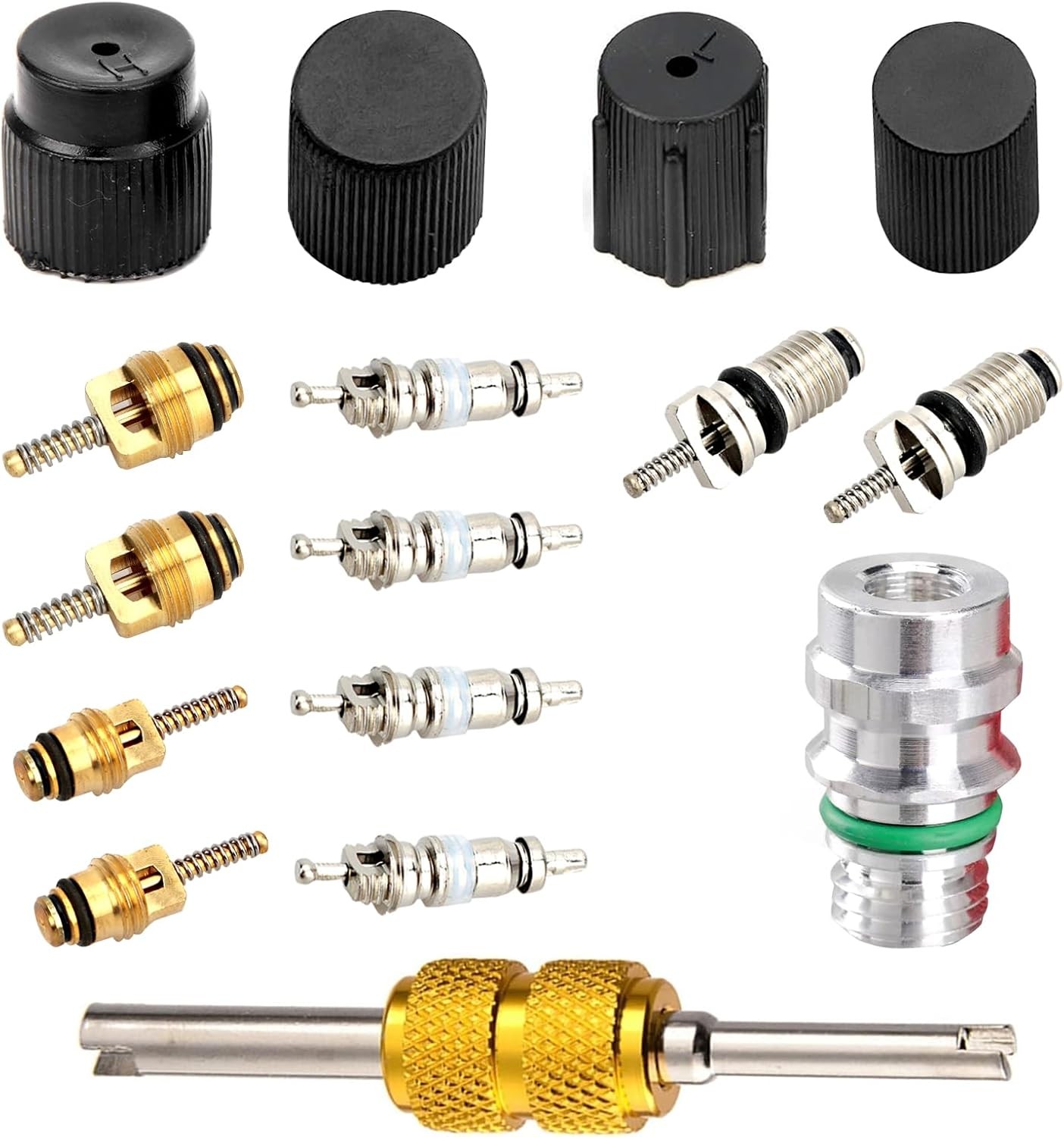 16 PCS AC Valve Core Kit, Wear-resistant Rustproof R134a High Low Pressure 16 PCS AC Valve Core Kit, Wear-resistant Rustproof R134a High Low Pressure