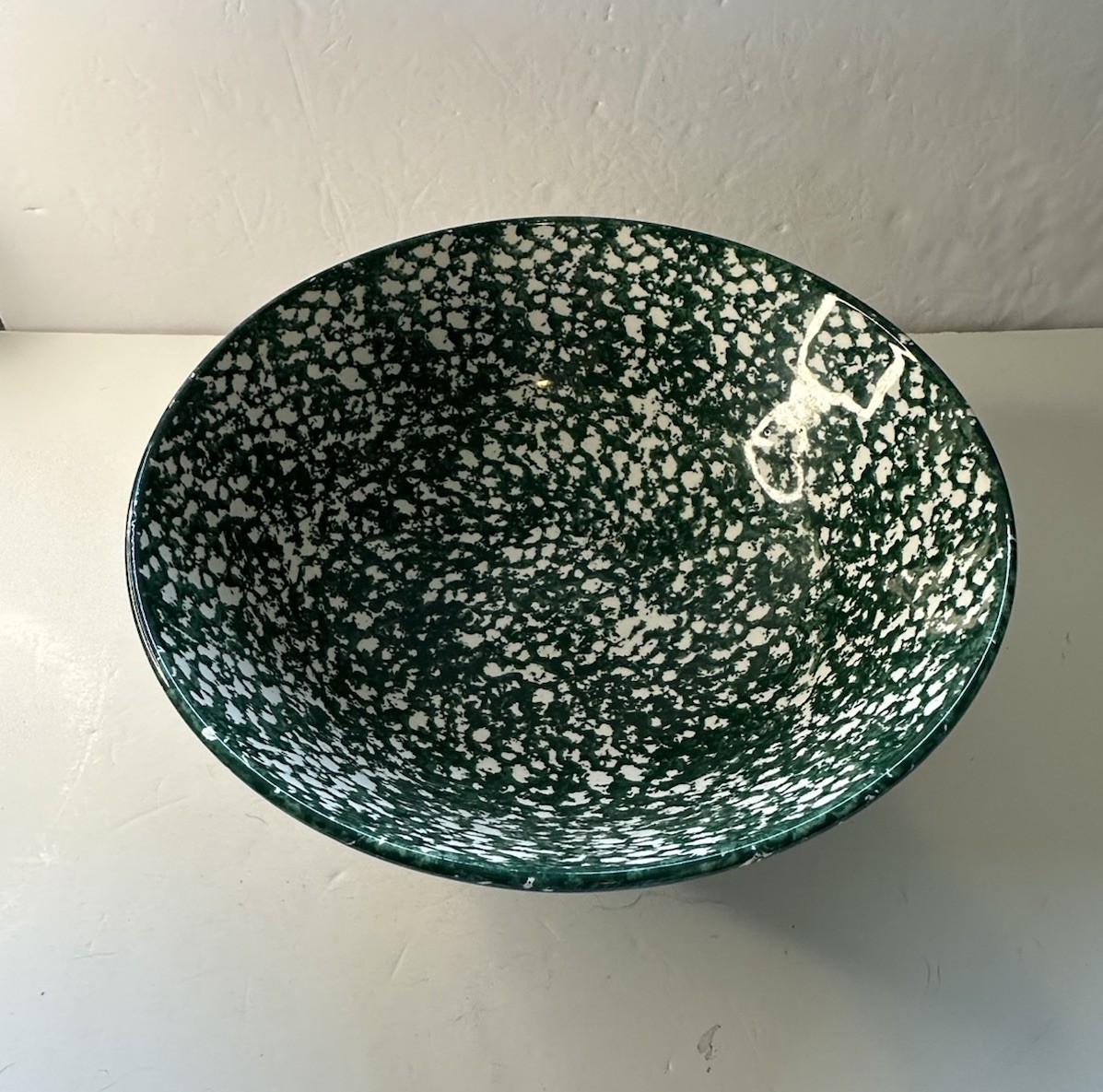 VTG Roma Inc Italy Green White Spongeware Glossy Large Pasta Bowl VTG Roma Inc Italy Green White Spongeware Glossy Large Pasta Bowl