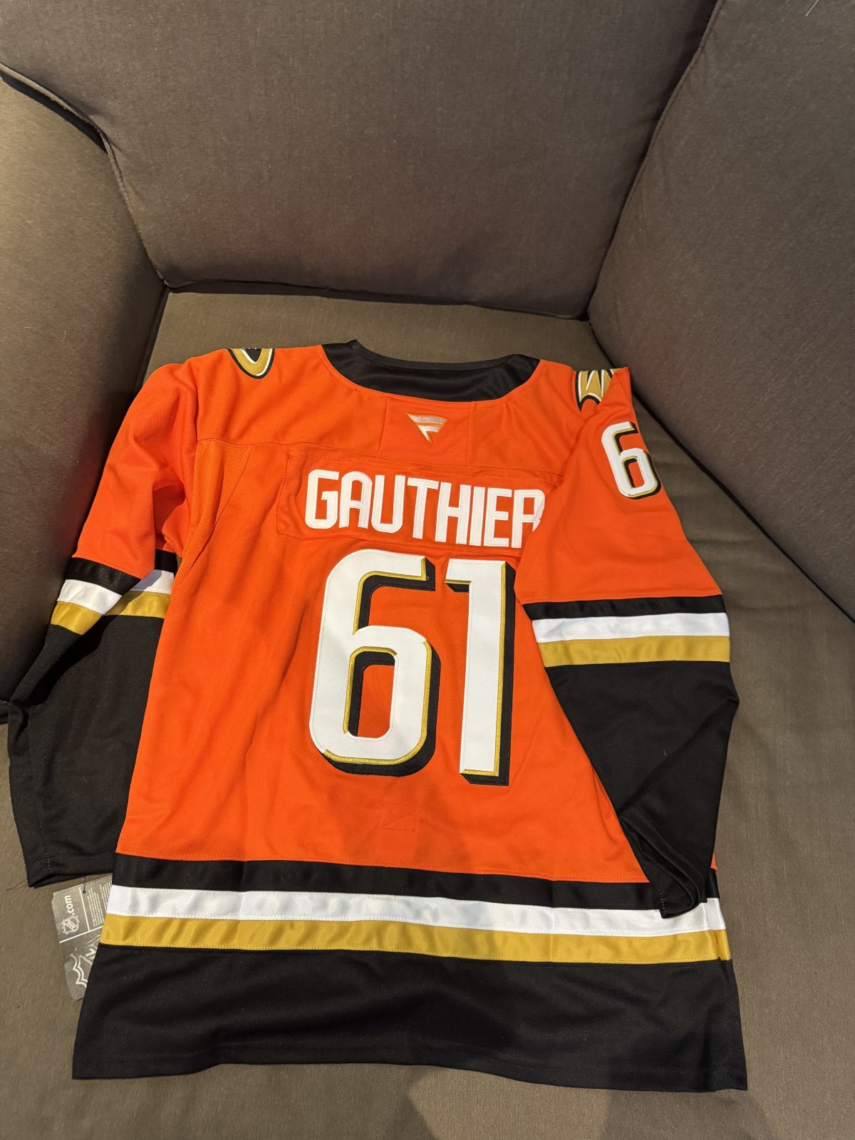 Cutter Gauthier Anaheim Ducks Orange and Black Jersey Mens Size Large (52) Cutter Gauthier Anaheim Ducks Orange and Black Jersey Mens Size Large (52)