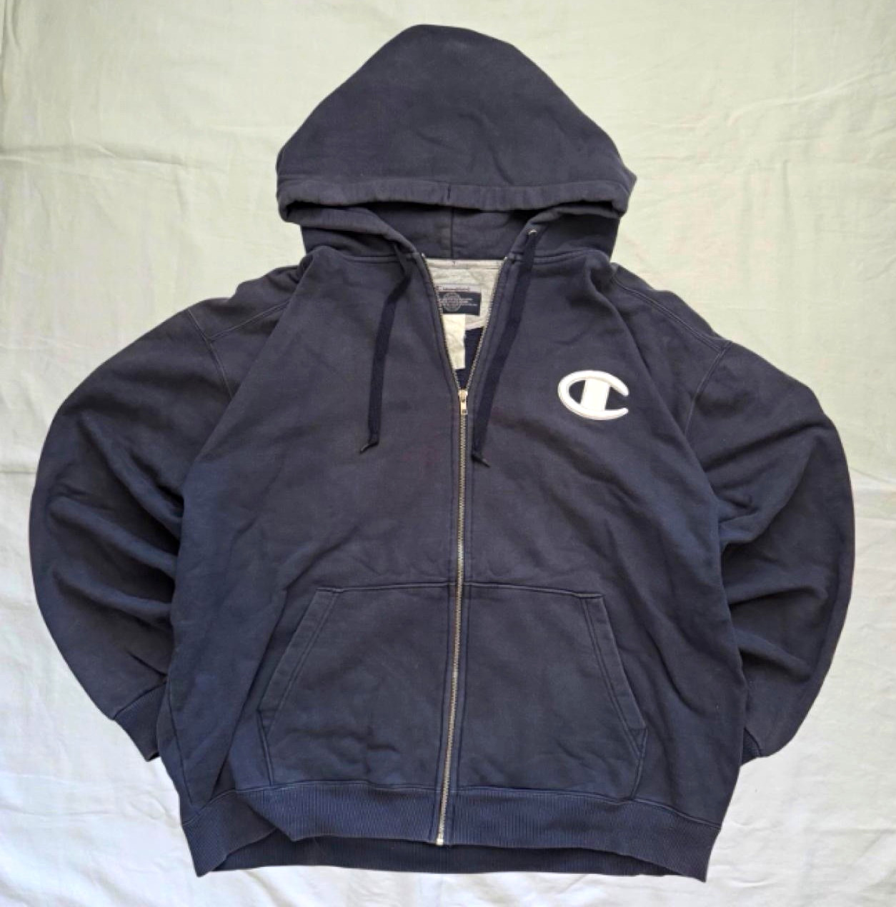 Vintage Champion Men\'s Navy Full Zip Hoodie Sweatshirt w/ Logo, Hooded Pockets Vintage Champion Men\'s Navy Full Zip Hoodie Sweatshirt w/ Logo, Hooded Pockets