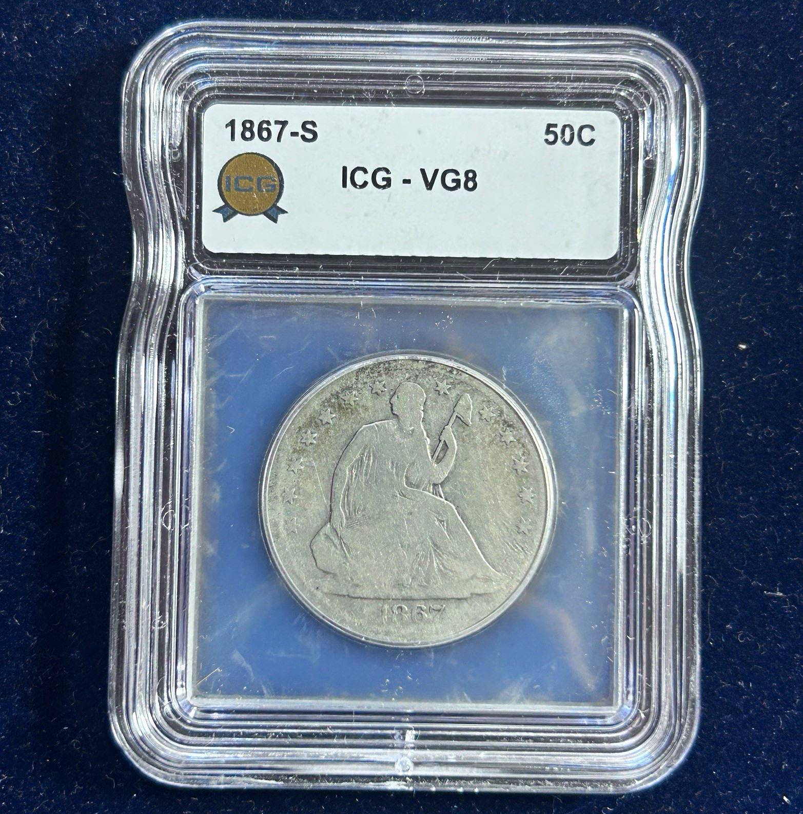 1867-S Seated Liberty Half Dollar 50C, ICG VG8