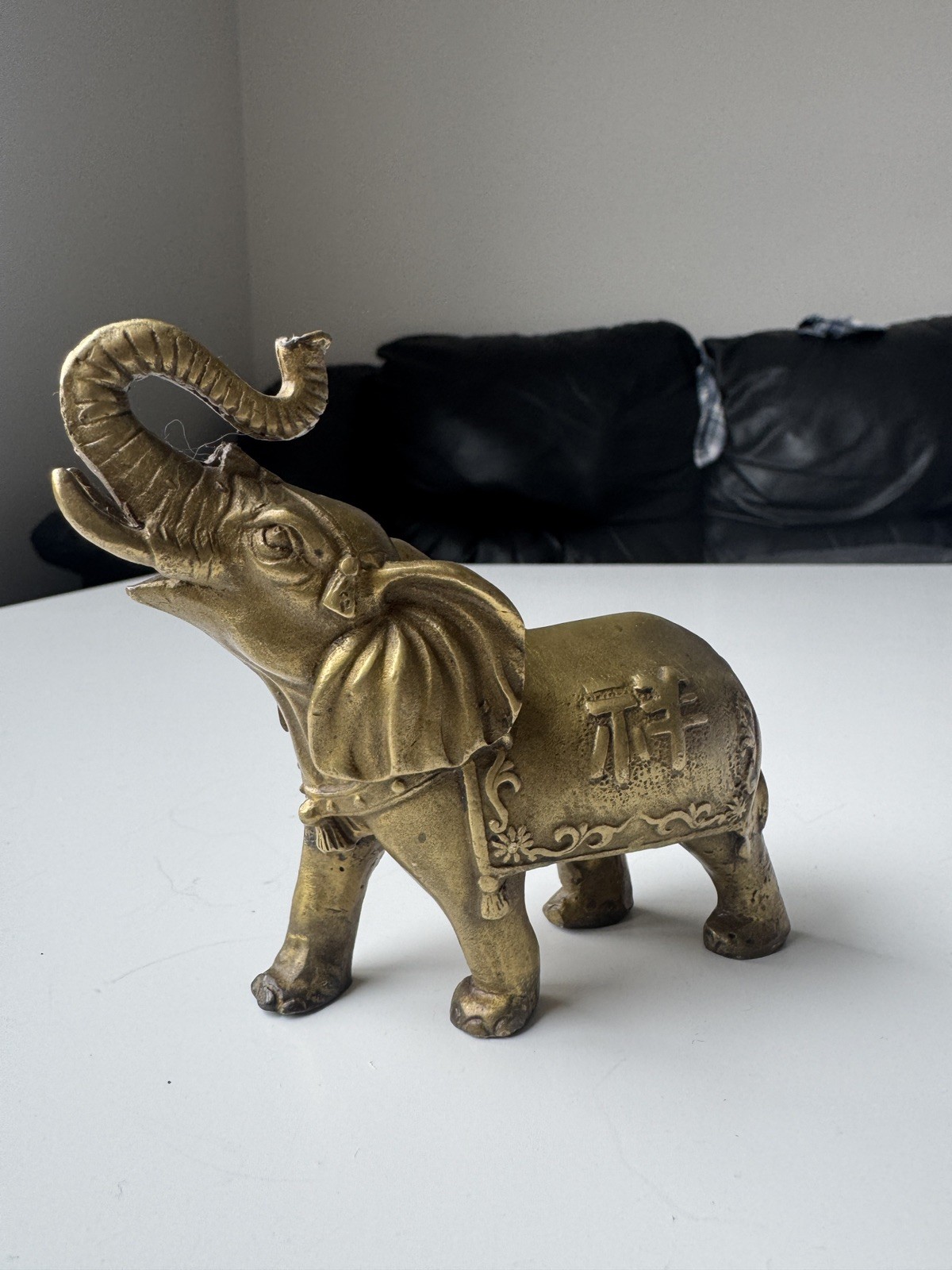 Rare Vintage Solid Brass Elephant Figurine Lucky Trunk Up Chinese Symbol Decor